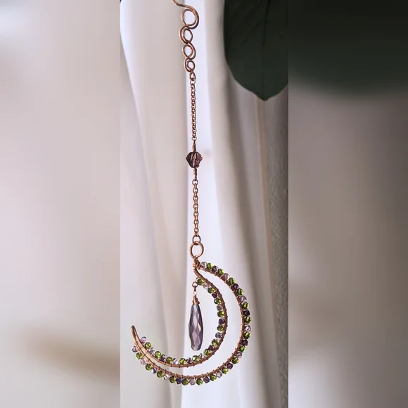 Swarovski Copper Moon Ornament Celestial Crystal Handmade Home Decor - Picture 8 of 14